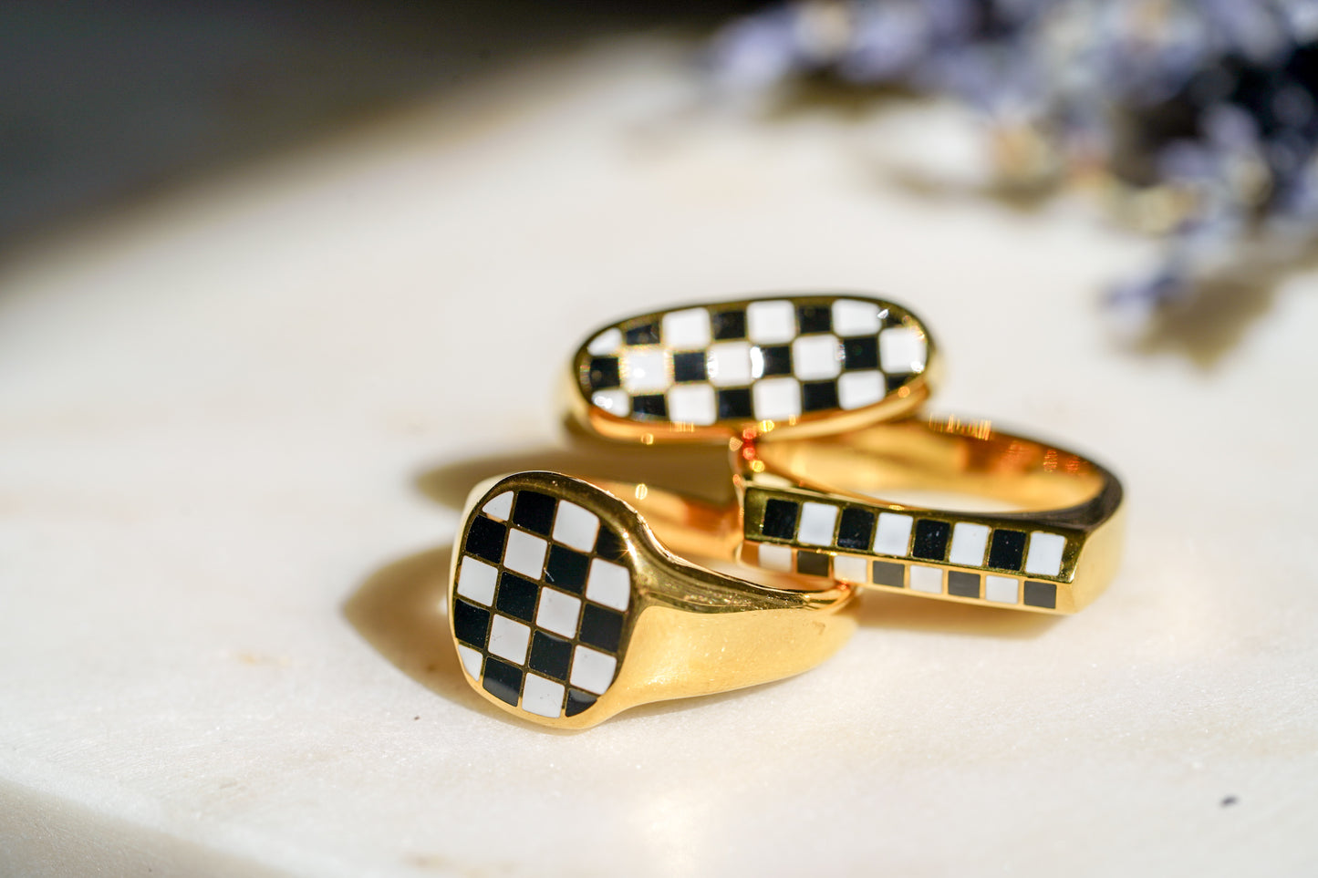 Checkered Necklace & Ring Set