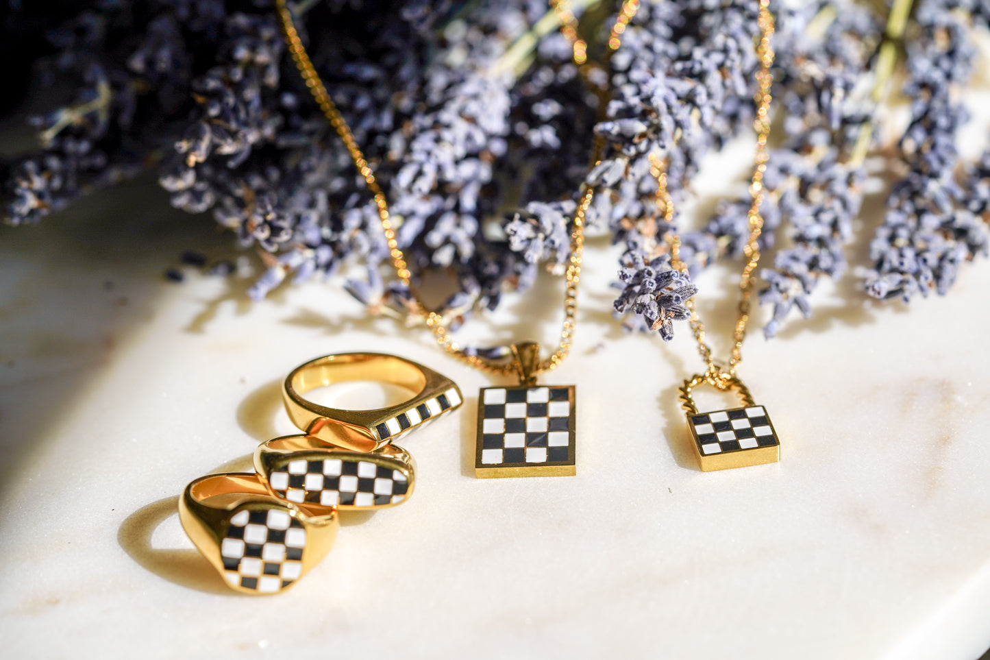 Checkered Necklace & Ring Set