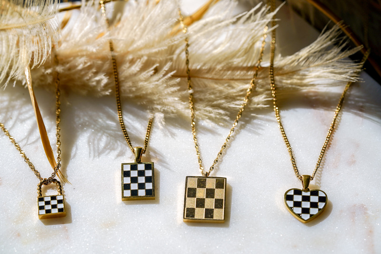 Checkered Necklace & Ring Set